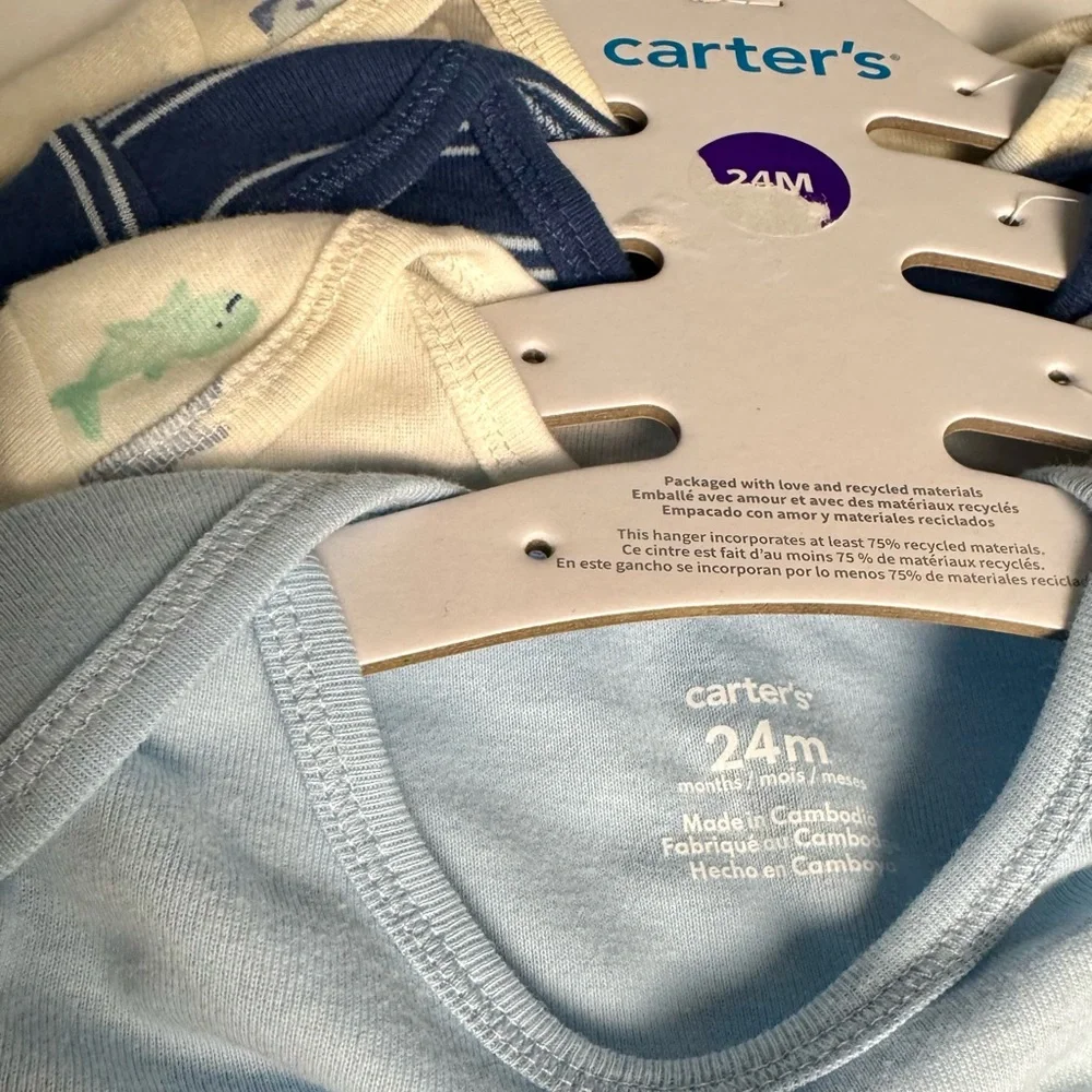 Carter's Baby 4-pack Blue Body Suit Dinosaur. Size 24M, 100% Cotton